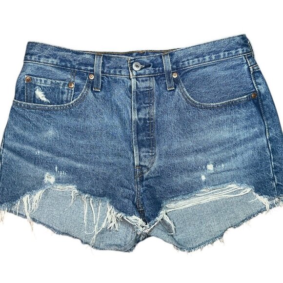 Levi's® Premium 501® Women's Shorts| Distressed | Dark Wash | Size 31 - Picture 2 of 8